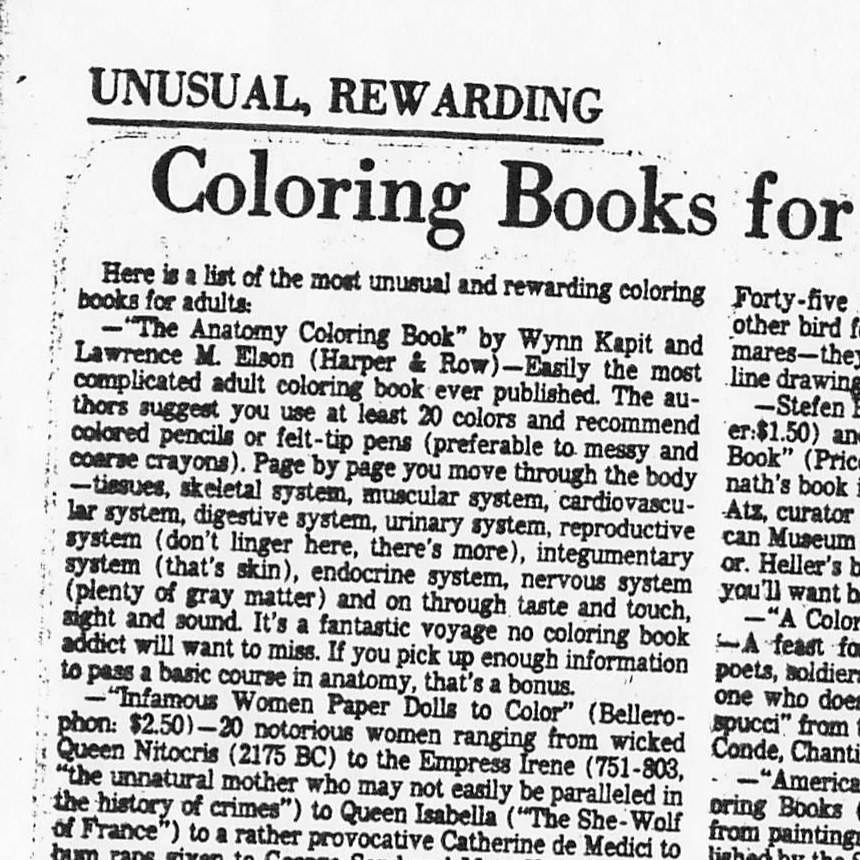Los Angeles Times clipping, Coloring Books for Grown-Ups, 1980