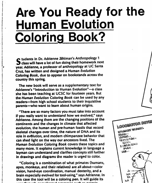 Science Notes article, Are You Ready for the Human Evolution Coloring Book?
